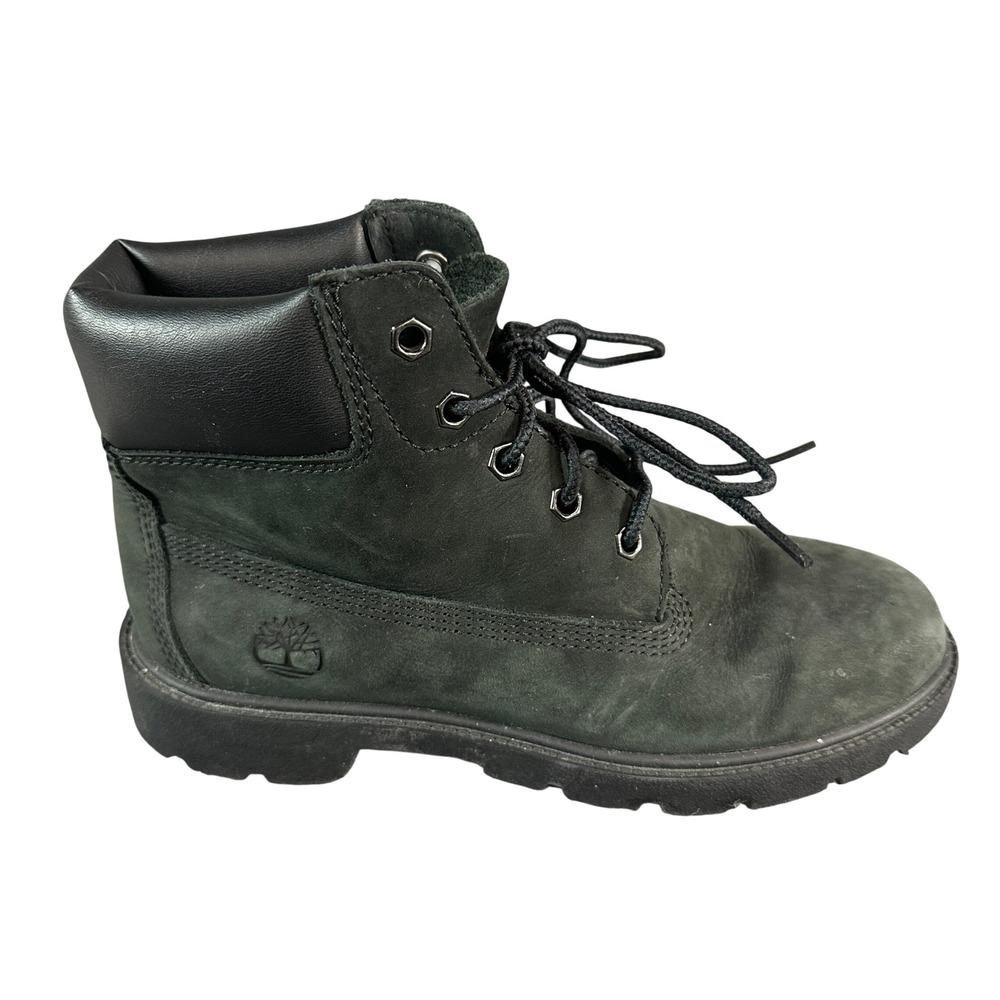 Timberland Premium 6 Inch Waterproof Boots Black Nubuck Leather Lug Sole 3.5